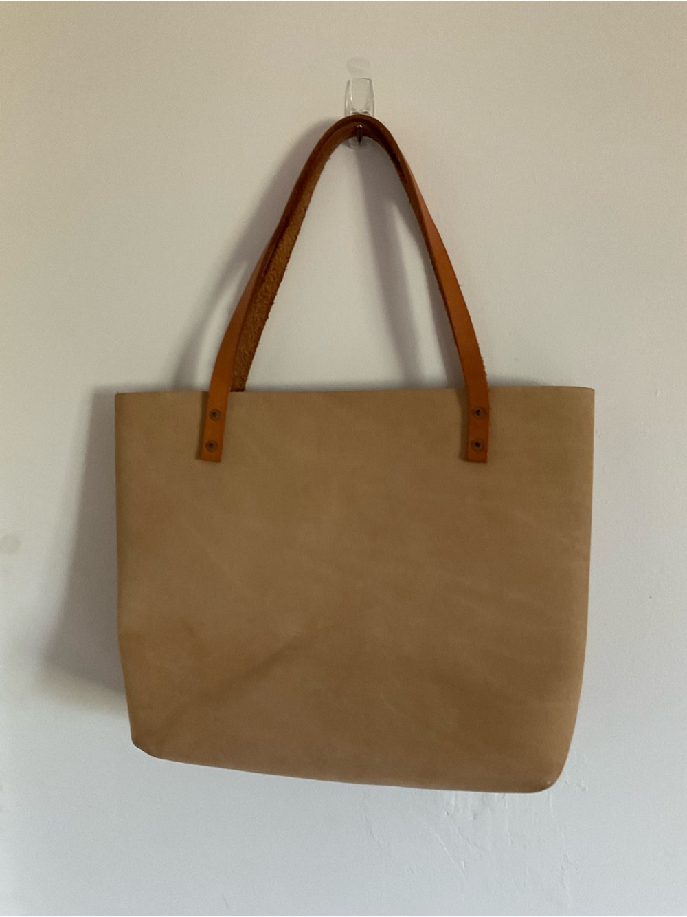 Everyday Two-Tone Leather Tote in Beige with Tan Handles